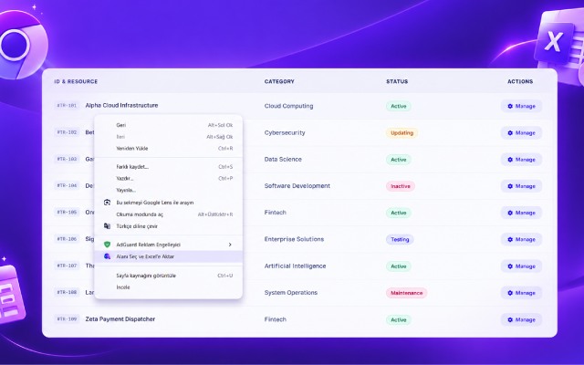 Web Table to Excel Exporter — overview of selected table export